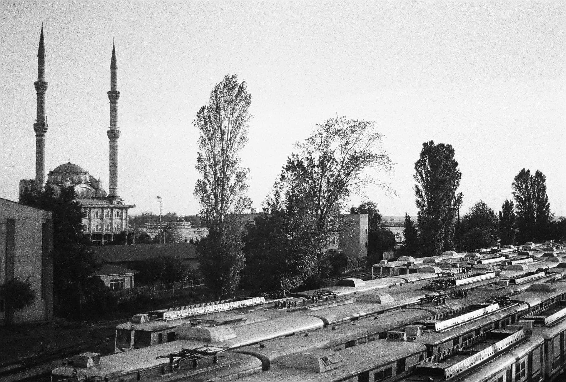 Haydarpasa Mosque and Trains (Istanbul in Black-and-White)