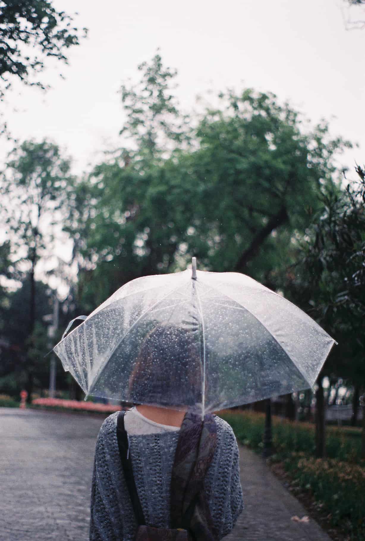 Lucy and Umbrella in Emirgan Park (Istanbul's Gray Days)